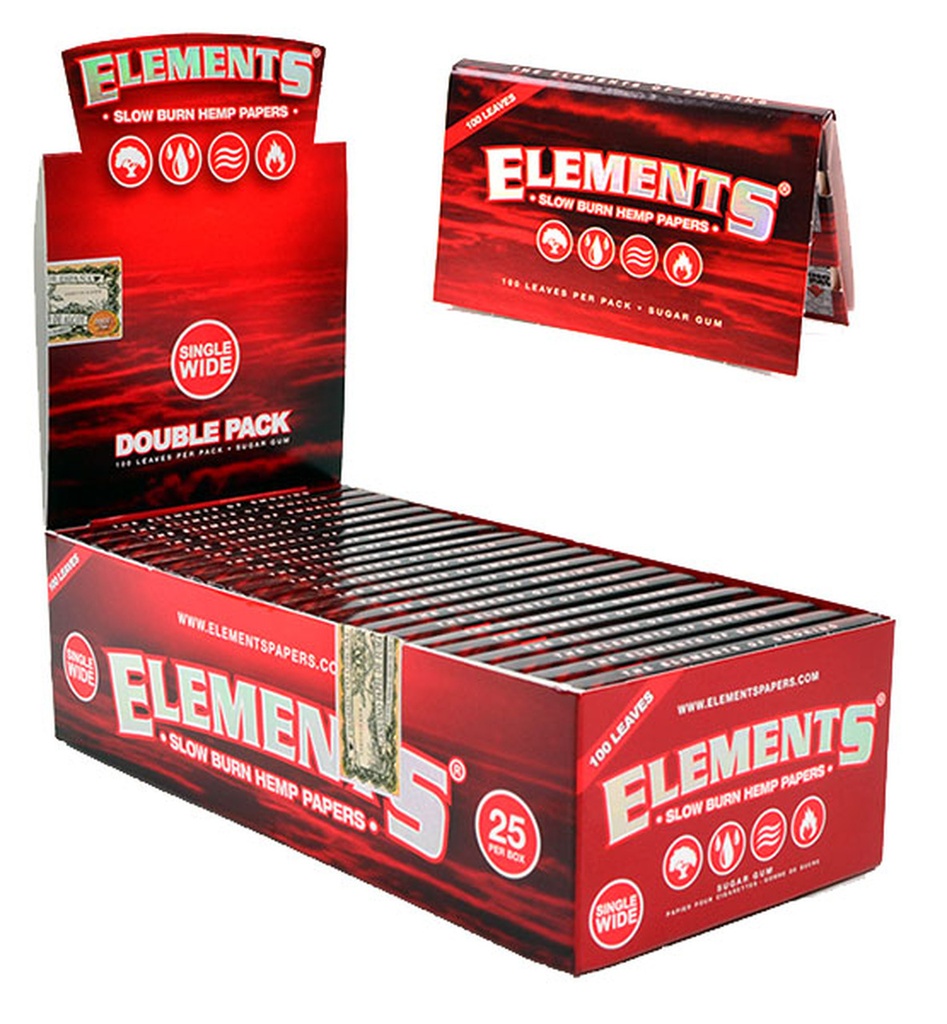 Elements Hemp Single Wide Double Pack (RED) (25pcs)